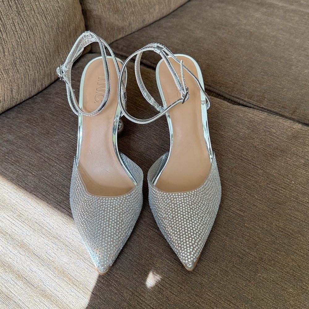 INC Silver Rhinestone Pointed Toe Heels